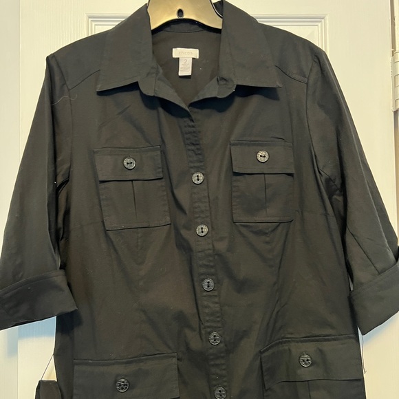 Chicos Black Button-Up Shirt Dress Chicos Size 2 = 12 - Picture 7 of 10